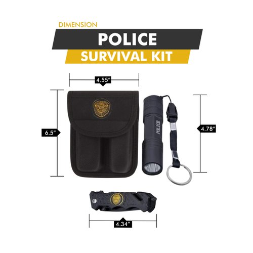 Barton Outdoor Survival Knife and Flashlight Set - Black Finish - Police - LED Light - 3.5" Blade - Seat Belt Cutter, Glass Breaker in Black Nylon Case with Logo on Knife Handle and Pouch