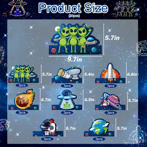 24 Pcs Space Birthday Party Hats for Kids, Space Headbands, Space Paper Party Crown for Boys Girls, Outer Space Hats, Space Birthday Decorations, Space Party Favors, Space Themed Party Supplies