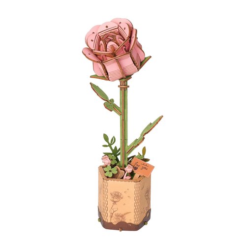 ROBOTIME 3D Puzzles Wooden Flower Pink Rose DIY Model Building Kit to Build for Adults Artifical Bouquet Botanical Collection Craft Brain Teaser Puzzle Creative Gift Home Decor