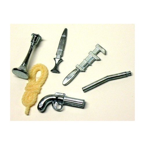 Clue Board Game Replacement Weapons Set (6) Pewter Rope Candlestick Dagger Wrench Lead Pipe Revolver