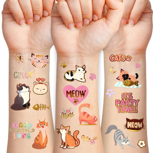 Cat Temporary Tattoo for kids, 4 Sheets Tattoos Temporary for Girls Boys, Cute Animal Body Arm Sh...