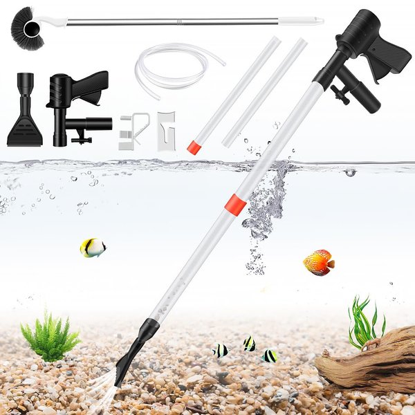 Aquarium Gravel Cleaner, Quick Water Changer, Gravel Vacuum for Aquarium,with Air-Pressing Button，Fish Tank Vacuum Gravel Cleaner Kit for Water Changing Sand Washing with Fish Tank Cleaning Brush