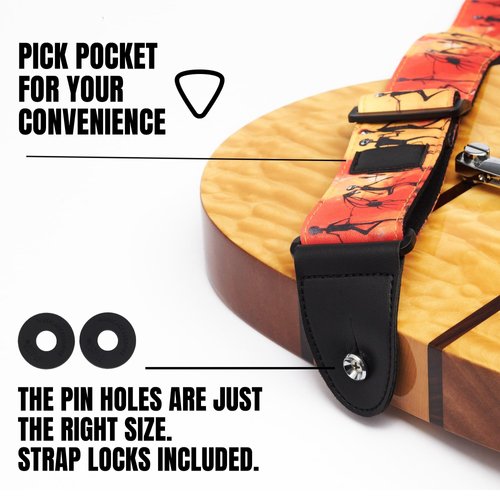 Morto Electric & Acoustic Guitar Strap — Dead Skull Soft Cotton Adjustable Padded Straps With Lock & guitar accessories for Bass, Ukulele, With Pick Holder, Cool For Rock, Punk, Goth, Folk band