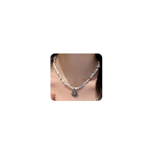 Wiwpar Bohemian Seashell Seed Bead Necklaces with Sun Pendent Necklace Boho Trendy Choker Necklace Puka Shell Necklace Summer Accessory for Women
