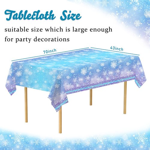 3 Pcs Snowflake Tablecloth, Snowflake Birthday Party Decorations Blue White Snowflake Disposable Plastic Rectangle Table Cover Winter Wonderland Snowflake Theme Birthday Party Supplies 70"x 43"