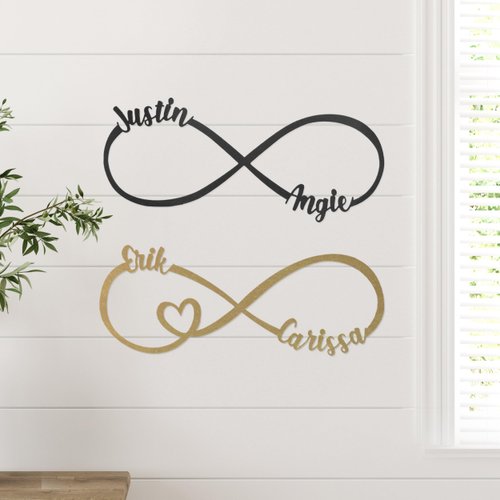 Infinity Sign Personalized with Names - Infinity Heart Wall Decor Metal Wall Decor Infinite Home Wedding Anniversary Gifts for Him or Her Romantic Decorations Special Night Custom Plaques Hangers