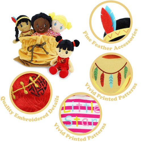 June Garden Soft Baby Doll Set - Multicultural Diversity 8.5" Plush Baby Dolls with Storage Bag - Gift for Infants and Toddlers