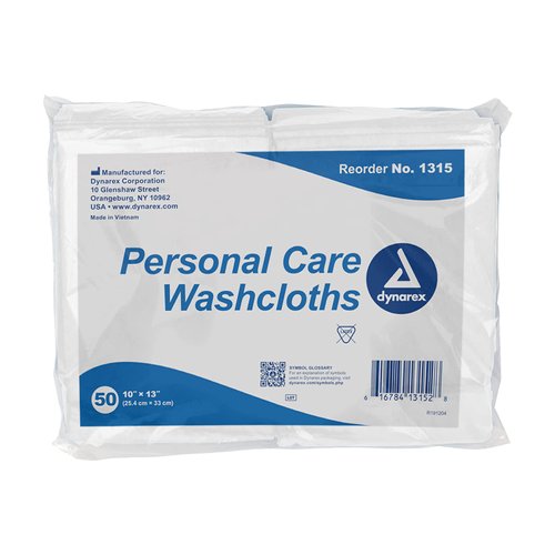 Dynarex Personal Cleansing Washcloths - 10 x 13" Disposable Dry Wipes for Baby & Adults, Makeup Remover, Soft, Absorbent, Single Use - 1 Pack of 50 Wipes