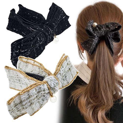 4 PACK Bow Banana Hair Clips, Bowknot Banana Clip Ponytail Holders for Girls Bowknot Banana Hairpins Ponytail Holder Hair Barrette Accessories for Women Girls (Style 1)
