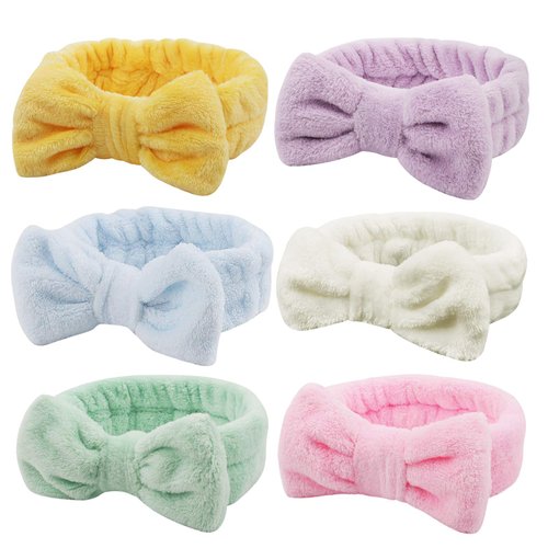 Ondder 6 Pcs Spa Headband Makeup Headband Fuzzy Skincare Headbands Terry Cloth Face Wash Headband Cute Head Band for Skin Care Make Up Headbands for Women Makeup Bow Hair Band for Washing Face