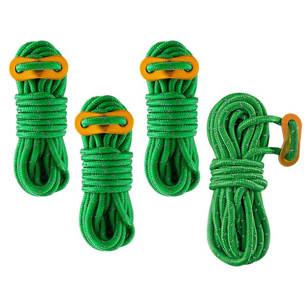 BALIT Reflective Nylon Pull Paracord 4 Pack 4mm 13FT Tent Guy Lines Rope with Aluminum Rope Tensioner Fits Camping Tent Hiking Outdoor Activity(Green)