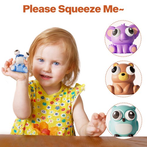 4Pack Squeeze Stress Relief Toy,Funny Animals Eyeball Burst Toys with Pop Out Eyes,Fidget Toys for Age 3 to Adult,Kawaii Squishy Toy for Birthday Gifts, for All Occasions (Cool Animals)