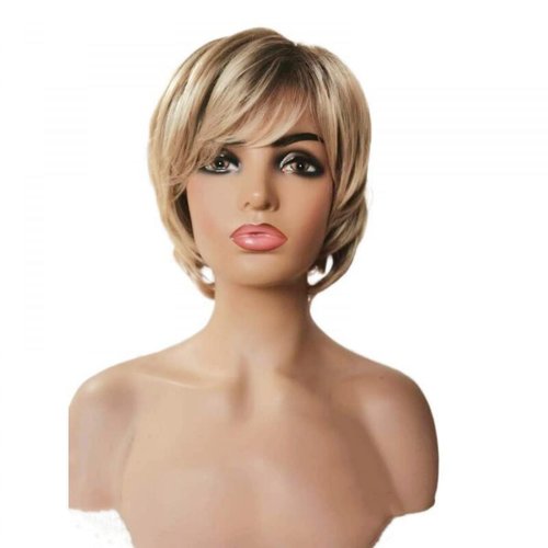 HOGREL Curly Wigs for Women, Fluffy Short Curly Blond Wavy Wig Headgear, Natural Daily Use Hair Suitable for Middle-Aged and Old Women and Girls