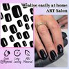 LoveOurHome 240PC Square Press on Nails Short Fake Nail, Short Press on Nails Square Black Glue on Nails Full Cover Artificial Fingernail Girls Kids XS Acrylic Nail Press Nail with Adhesive Tabs