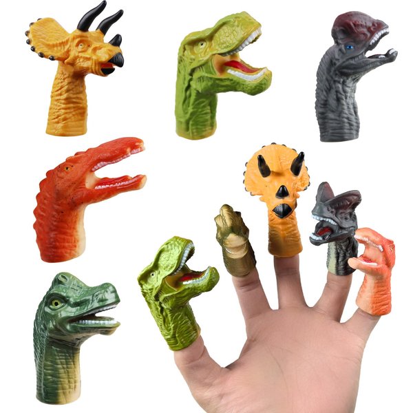 5 Pcs Dinosaur Finger Puppets Party Faovrs for Toddler and Kids 1-3 3-5 4-8, Mini Baby Finger Puppet Toys, Small Animals Finger Puppet Bulk Toys for Kids Prizes, Puppet Show Theater Props