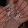 Gifiky Long Gradient Press on Nails Square Fake Nails Nude Nails Tips Full Cover Crystal Gem Design False Nails for Women and Girls 24Pcs
