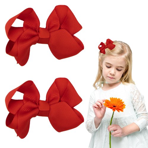 Dohia Grosgrain Hair Bow Clip for Girls Solid Color Hair Bows Alligator Clips Boutique Hair Bow Alligator Clips for Little Teen Toddler Girls Kids D2-XHDJYZJ (Red)