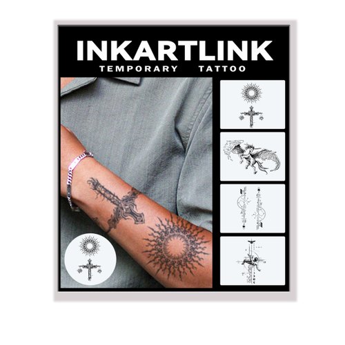 INKARTLINK Tattoo Tech, 4 Sheets Semi Permanent Tattoo, Adult Art Design Temporary Tattoos, Lasts 1-2 Weeks, Waterproof, Realistic Look, No Adhesive, No Reflection (Divine Blessing Design)
