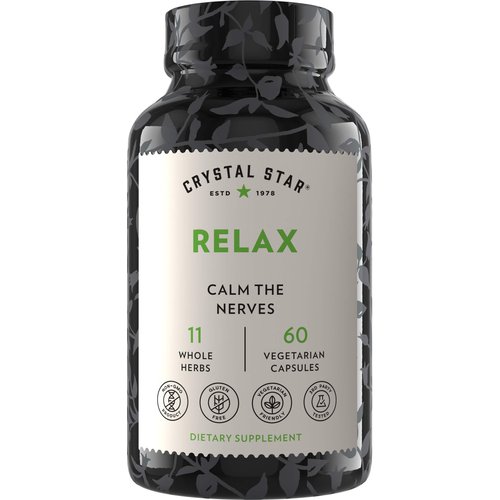 Crystal Star Relax (60 Capsules) - Helps Calm Nerves with Ashwagandha, American Skullcap And Kava Kava - NON-GMO