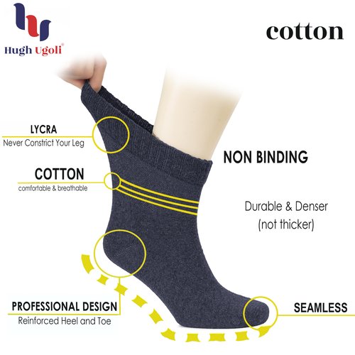 Hugh Ugoli Men's Cotton Diabetic Ankle Socks, Wide, Thin, Loose Fit and Stretchy, Seamless Toe & Non Binding Top, 8 Pairs, White, Shoe Size: 8-11