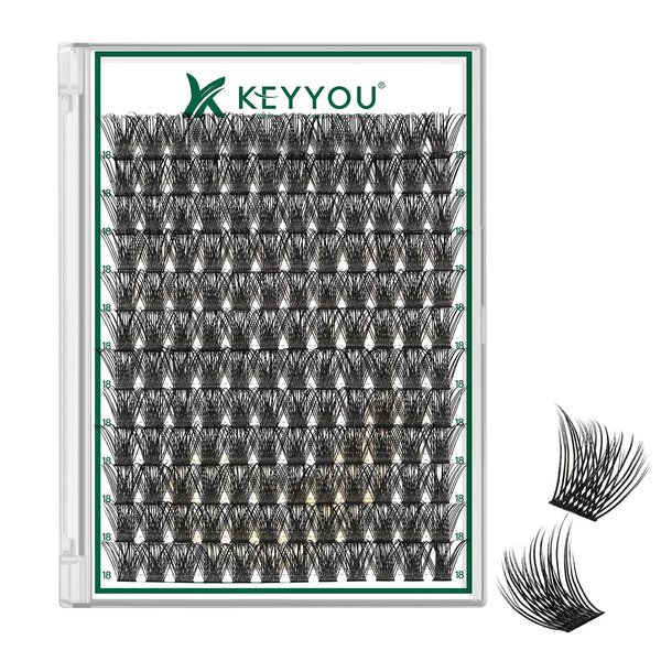 Lash Clusters 144pcs Individual Lashes D Curl 10mm Eyelash Clusters KEYYOU Air Touch Cluster Lashes Super Lightweight Soft Wispy Comfortable Easy DIY at Home(Air01-D-18mm)