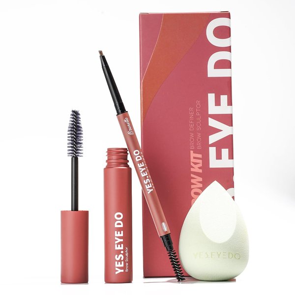 YES.EYE DO Makeup Kit for Eyebrow, Dual-ended Eyebrow Pencil and Brow Gel Clear 2 in 1 Eyebrow Set, Eyebrow Makeup Set for Brows Defining Filling Shaping,Brunette