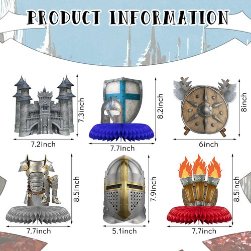 Gersoniel 10 Pcs Medieval Party Decorations Medieval Knights Decorations Knight Birthday Party Supplies Medieval Honeycomb Centerpiece Castle Table Centerpiece Medieval Table Topper for Baby Shower