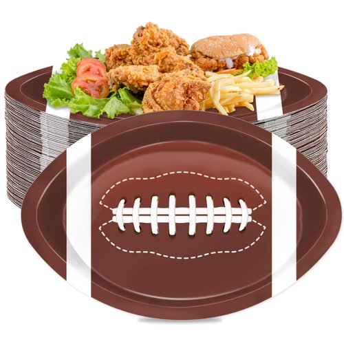 Oigco 50 PCS Football Shaped Disposable Paper Plates Football Party Supplies for Football Birthday & Gameday Tailgate Party Decorations, 9.4 x 5.9 Inch