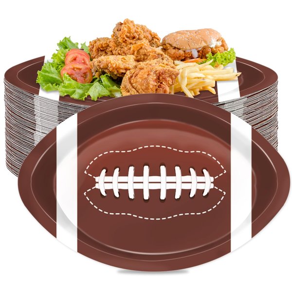 Oigco 50 PCS Football Shaped Disposable Paper Plates Football Party Supplies for Football Birthday & Gameday Tailgate Party Decorations, 9.4 x 5.9 Inch