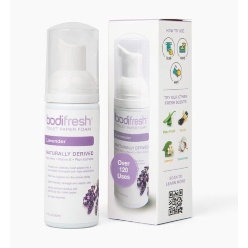 Bodifresh Toilet Paper Foam, Plant Based Formula w. Aloe & Vitamin E, Hypoallergenic, Flushable Wipe Alternative, 120+ wipes per bottle - Lavender