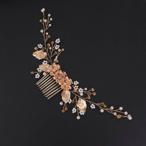 Rumtock Gold Flower Long Chain Hair Comb with Pearl Beads Bohemian Vintage Hair Styling Jewelry for Women Girls