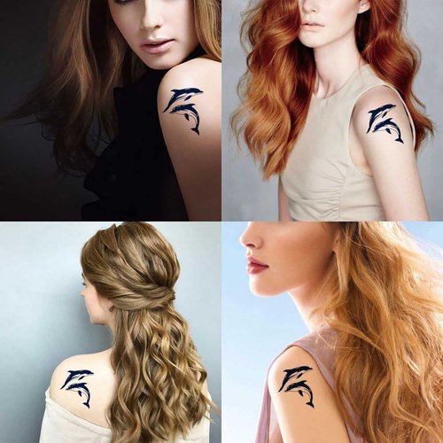Dopetattoo Lasting 1-2 Weeks Eye Juice Temporary Tattoo Ink Semi Permanent for Adults Woman Two Dolphins Dolphin Animal Black Fish Couple Navy Blue that Look Real Men Women Chest Neck Arm 4 Sheets