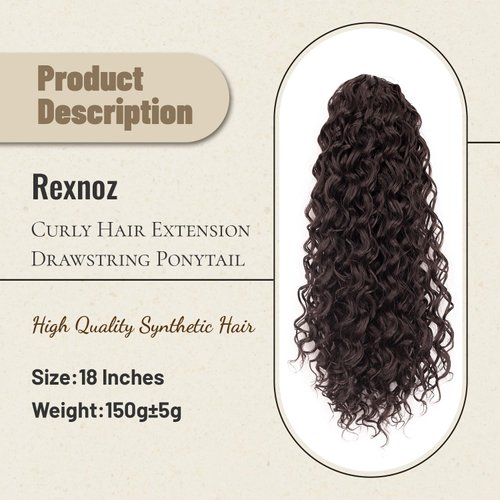 Rexnoz 18 Inch Curly Ponytail Extension Drawstring ponytail Clip in Hair Extensions for women Curly Synthetic Hairpiece for Daily Use party(Dark Brown)