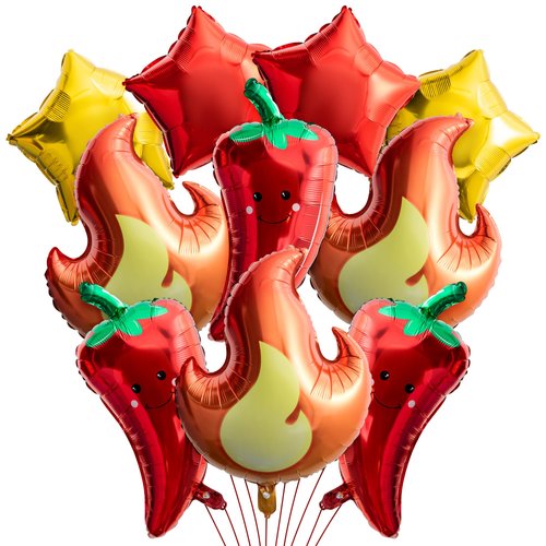 Xqumoi Chili Fire Foil Balloons Cook Off Contest Party Decoration, 8Pcs Chili Pepper Flame Aluminum Balloon Contest Tasting Competition Cinco De Mayo Mexican Fiesta Birthday Party Festival Supplies