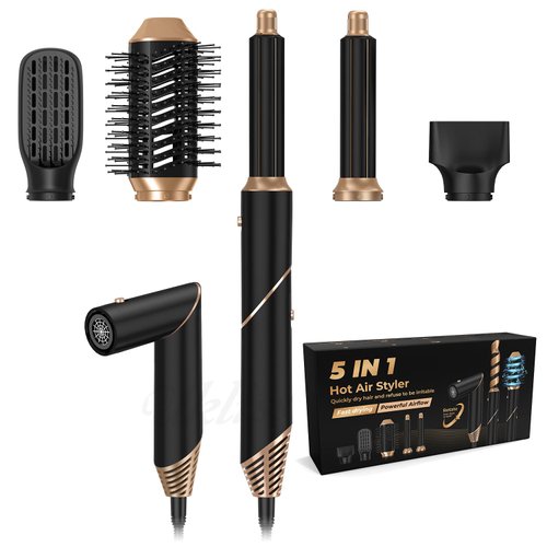 5 in 1 Multi-Styler Hair Dryer & Brush Set • Hot Air Brush with Detachable Styler, High Speed Negative Ion Air Curling Wrap Styler for Drying Curling Straightening Wand Hair Styler for All Hairstyle