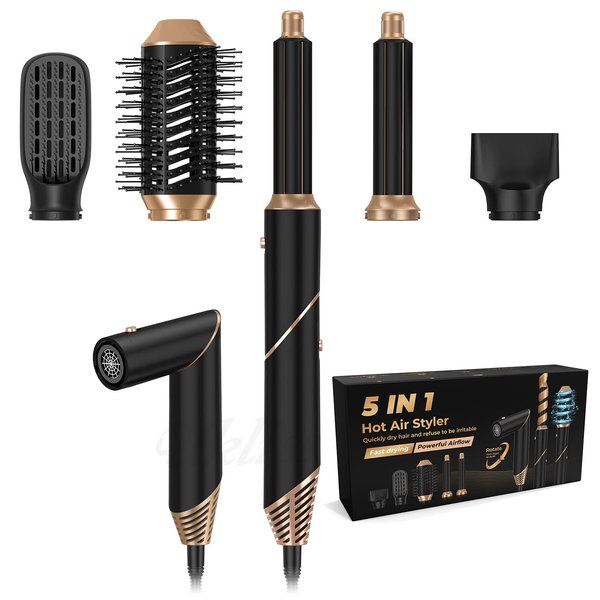 5 in 1 Multi-Styler Hair Dryer & Brush Set • Hot Air Brush with Detachable Styler, High Speed Negative Ion Air Curling Wrap Styler for Drying Curling Straightening Wand Hair Styler for All Hairstyle