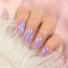 Magic Pink Purple Chrome Holographic Press On Nails Short Squoval False Nails Women Girls Nail Art Full Cover Reusable Fingernails Datechable Acrylic Manicure For Daily Dating Office Home Party