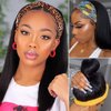 Ubetta Headband Wigs Straight Human Hair Glueless None Lace Front Wigs Natural Black for Black Women Brazilian Virgin Remy Hair Machine Made Headbands Half Wigs 150% Density 12Inch