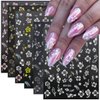 6Sheets Hibiscus Flower Nail Sticker 3D Self-Adhesive Nail Decals Pink Hibiscus Floral Petal with Gold Silver White Design French Tip Nail Stickers Spring Nail Supplies DIY Nail Decoration for Women