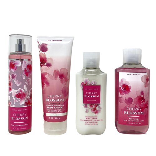 Generic Bath and Body Work Cherry Blossom 4 Piece Deluxe Gift Set - Fragrance Mist - Body Cream - Body Wash and Body Lotion.
