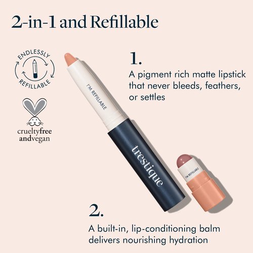 TRE'STIQUE Matte Lip Crayon, Matte Lipstick With Built-in Lip Gloss Balm, 2-in-1 Lip Liner Set With Lip Crayon and Lip Balm, Lipstick and Lip Gloss Balm Lip Kit (Florence Fig Refillable)
