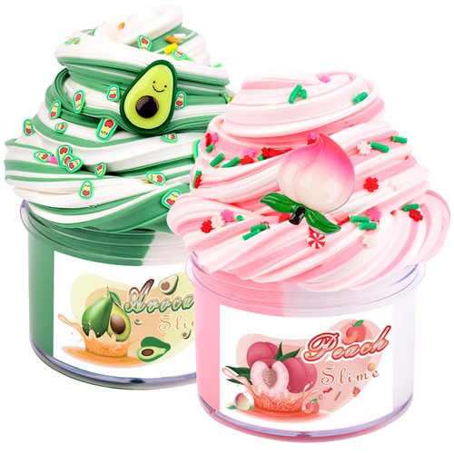 2 Pack Dual Colored Butter Slime Kit,Peach Slime,Avocado Fruit Slime,Non Sticky,Super Soft Sludge Toy,Birthday Gifts for Kids 4-12,DIY Butter Slime Party Favor for Girls & Boys 7OZ 200ML
