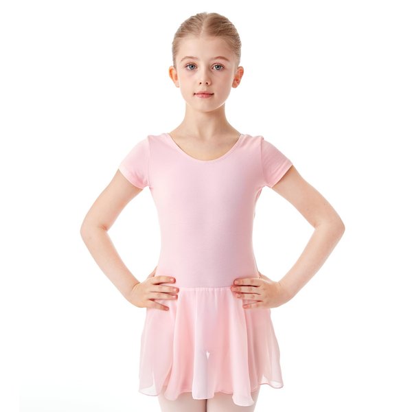 HiDance Girls' Ballet Dress Leotards, Ballerina Dance Dress Ballet Leotards with Skirt (Style 4-Ballet Pink, 4-5 Years)