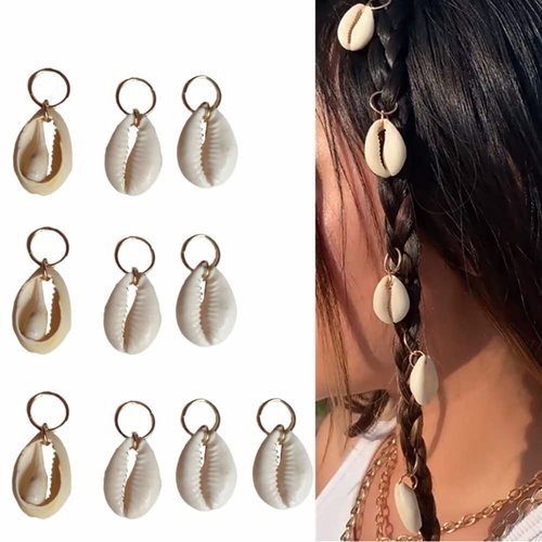 10 Pack Shell Headpiece Hair Clips for Women, Seashell Pendant Hair Slide Stylish Ponytail Hair Braid Rings Hair DIY Jewelry Accessories Prom (Gold)