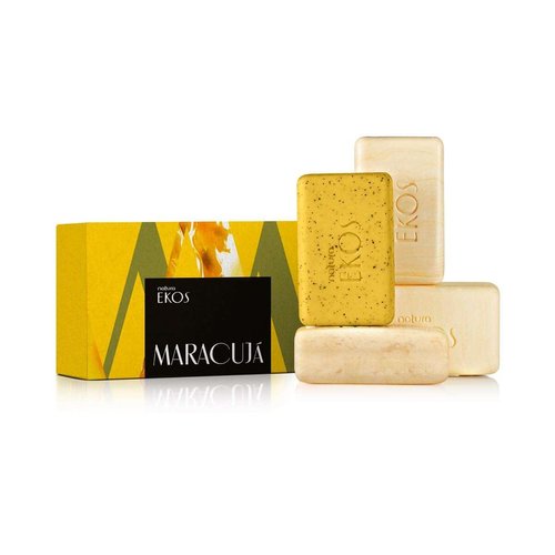 NATURA - Linha Ekos - Sabonete em Barra Puro Vegetal Maracuja Cremoso (3 x 100 Gr) e Esfoliante (1 x 100 Gr) - (Passion Fruit Creamy (3 x Net 3.52 Oz) and Exfoliant (1 x 3.52 Oz) Vegetable Bar Soaps)