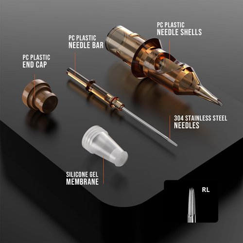 RHEIN Tattoo Cartridge Needles 20pcs 7RL #10 Bugpin 7 Round Liner Needle Diameter 0.3mm, 7mm X-Taper for Tattoo Artists & Beginners EN02-20-1007RL