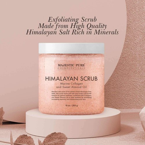 MAJESTIC PURE Himalayan Pink Salt Body Scrub with Collagen and Sweet Almond Oil | Exfoliating Body Scrub for Skin Care, Stretch Marks, Acne, Cellulite | Body Scrub Exfoliator |10 oz