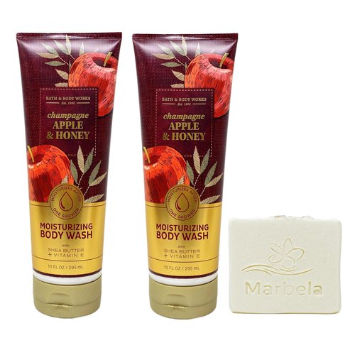 Bath & Body Works Champagne Apple & Honey 2 Pack Moisturizing Body Washes with a Natural Oats Bar Soap - Full Size