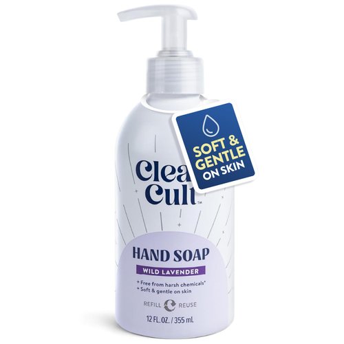Cleancult - Wild Lavender - Moisturizing Liquid Hand Soap - Refillable Aluminum Bottle - Made with Aloe Vera & Lavender Essential Oil - Nourishes & Moisturizes Dry & Sensitive Skin - 12 oz - 1 Pack