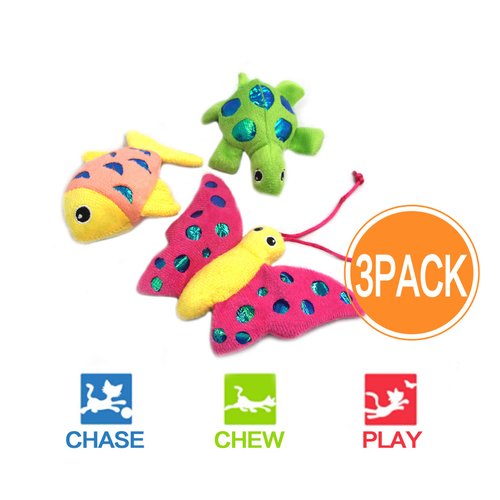 GOHOO PET Catnip Toys Crinkle Paper, 3 Pack Cat Toys with Catnip, Cat Chew Toy for Indoor Cats, Fish Turtle Butterfly Catnip Toys